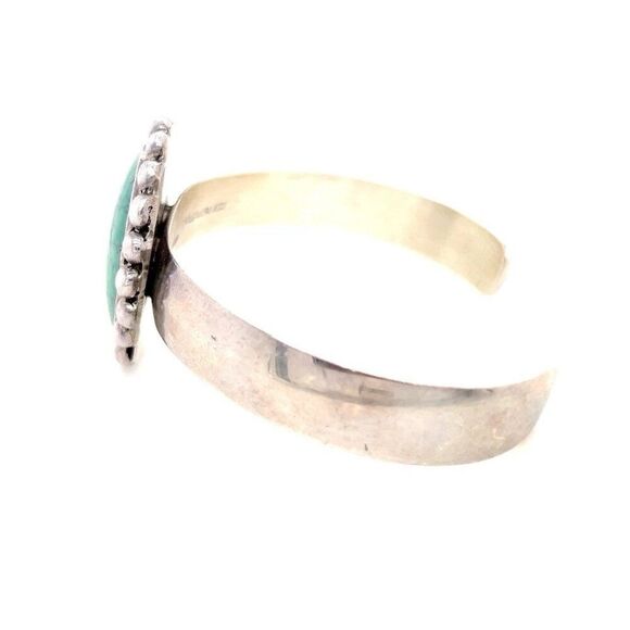 Sterling Silver Green Turquoise Flower Shaped Cuff - Picture 5 of 11